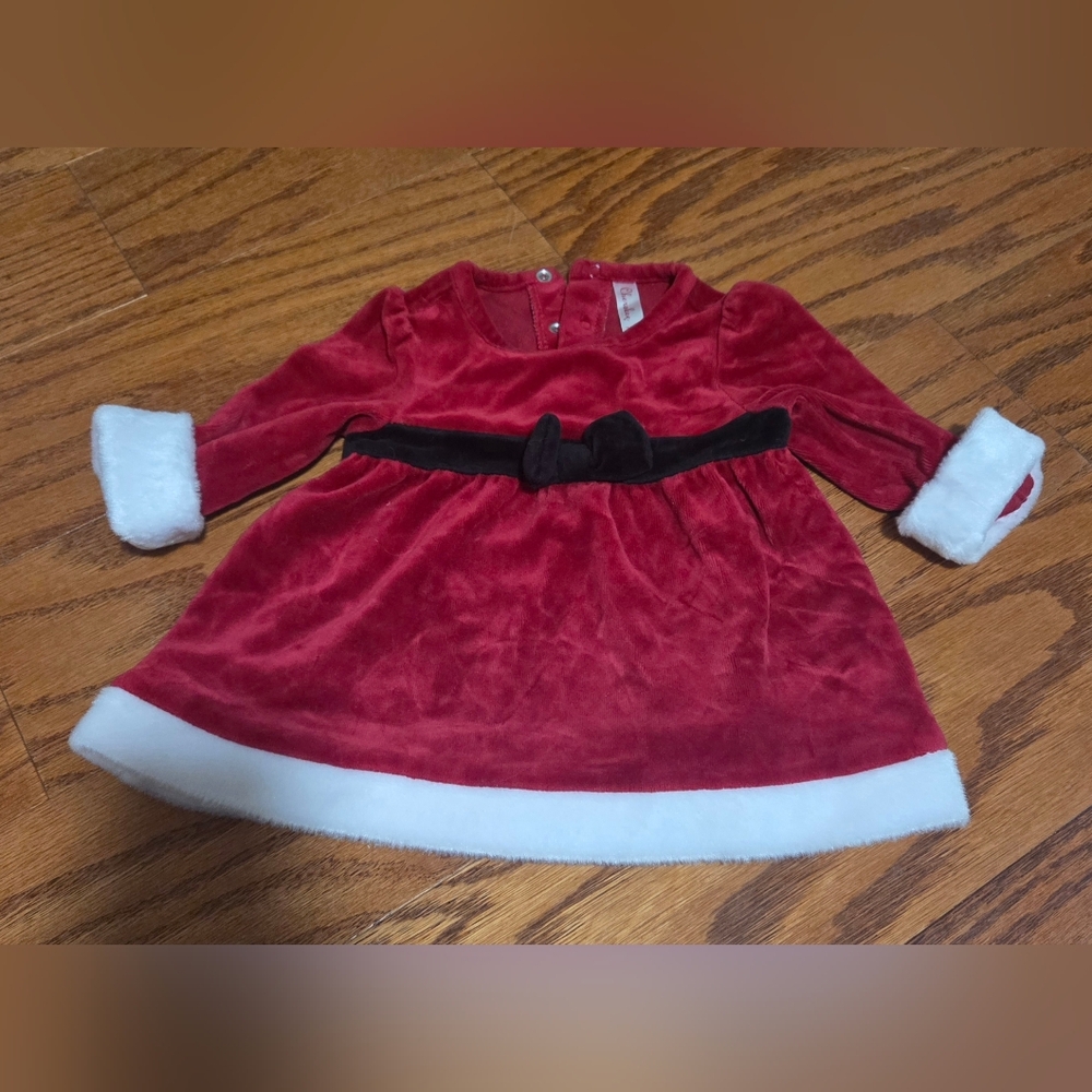 Red Velvet Baby Dress with White Trim